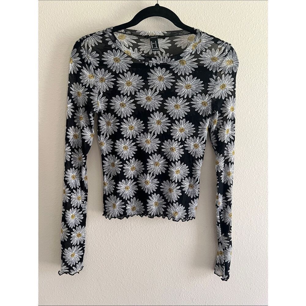Forever 21 Daisy Mesh Crop Top Y2K Long Sleeve M